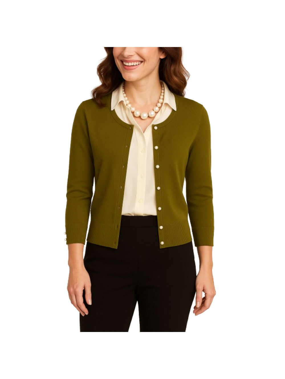 Audrey & Grace Pearl Button Olive Cardigan 89 Rayon 20 Nylon Classic  NWT L